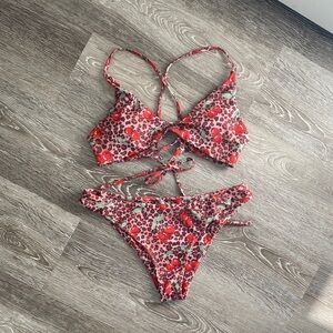 Cherry Leopard Print Tie-Back Bikini Set 🍒